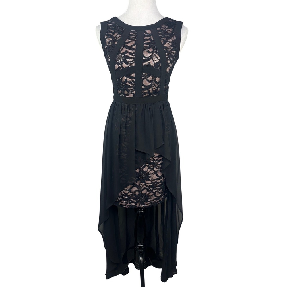 Morgan & Co Womens Black Lace High Low Formal Dress Dark Romantic Feminine 3/4